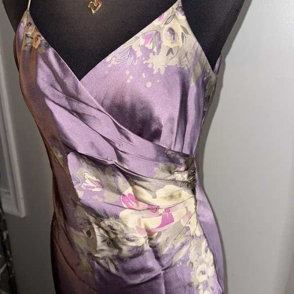 Dusty Purple 100% Silk Floral Midi Dress SZ 6 - Picture 4 of 11